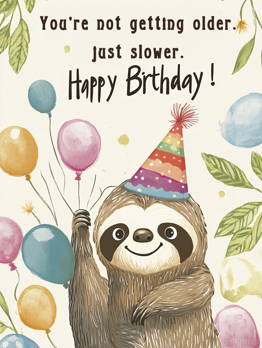 A funny sloth wishes you a happy birthday: 