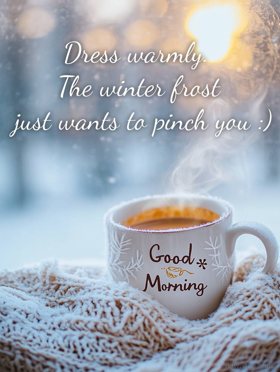 Winter picture of good morning, dress warmly