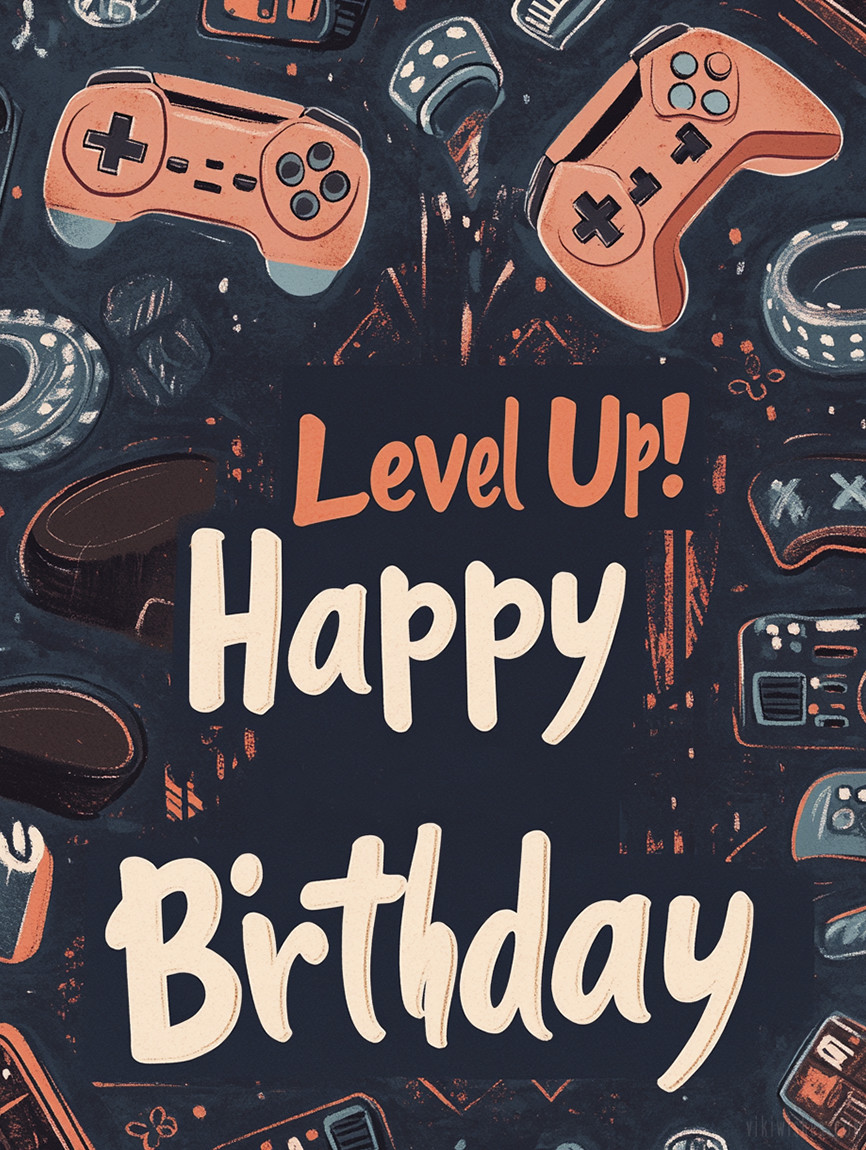 A birthday greeting image for a gaming son: 